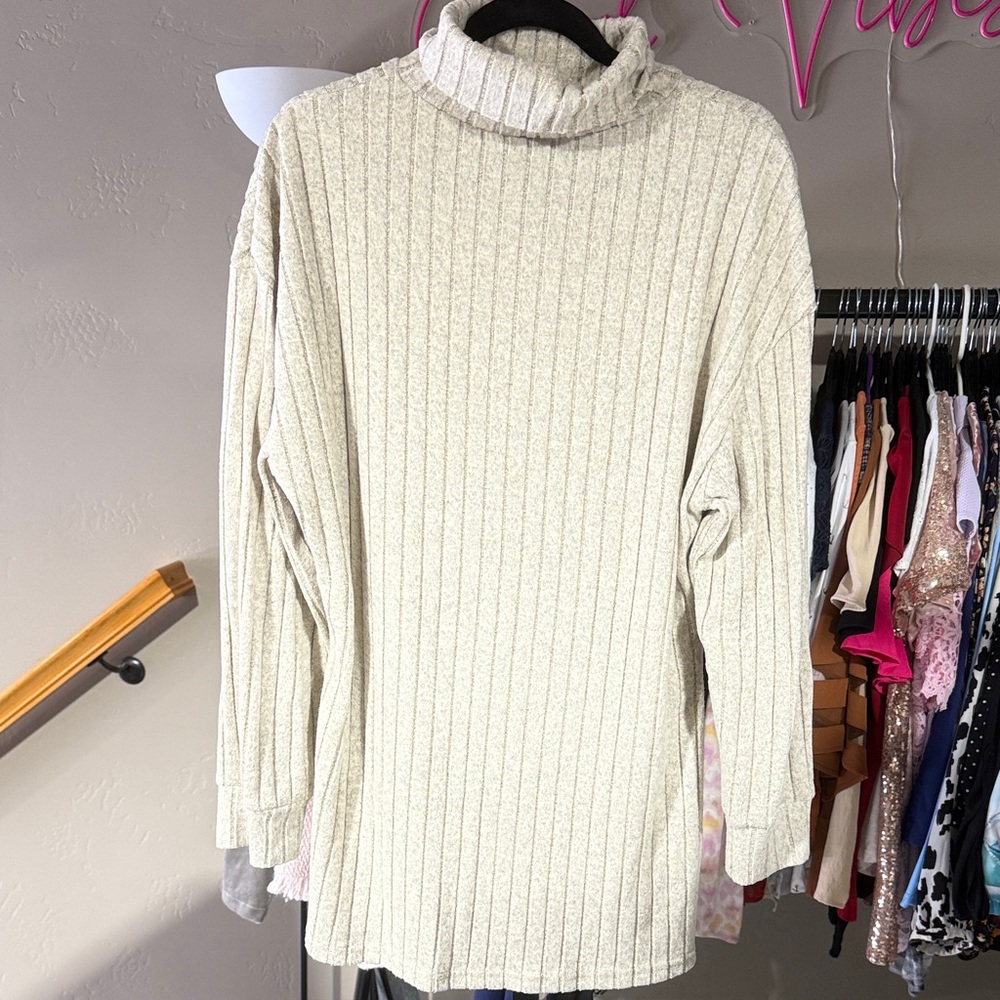 Cozy Cream Ribbed Turtleneck Sweater Super Soft Tunic